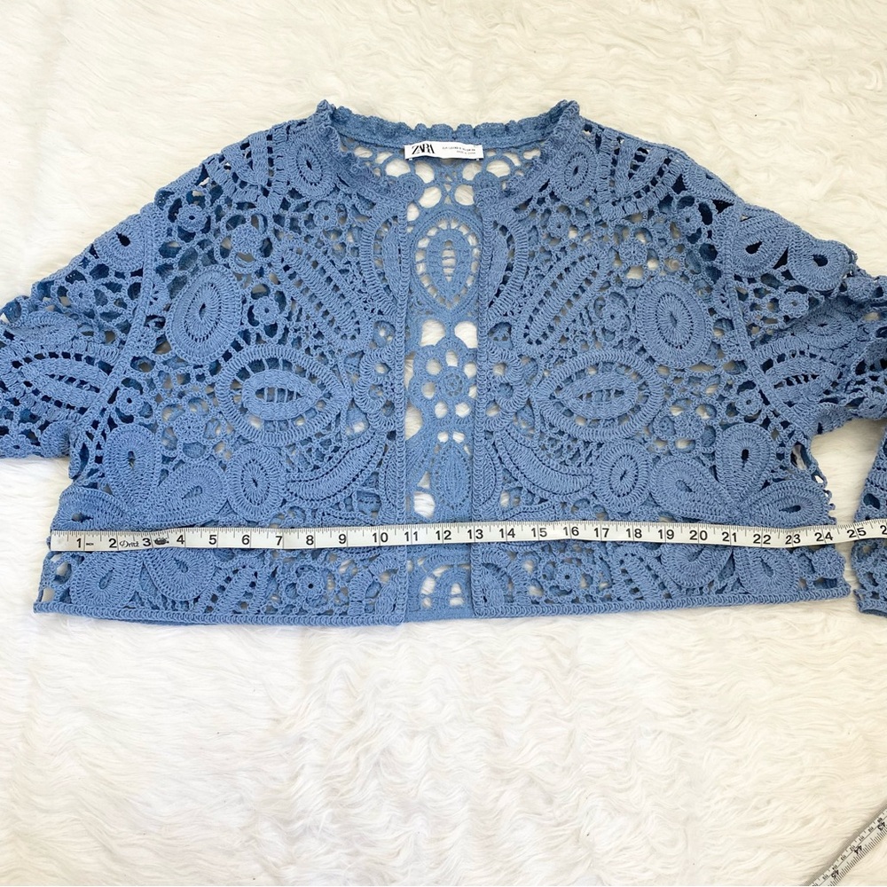 ZARA Blue Crochet Open-Front Cardigan - Picture 3 of 6